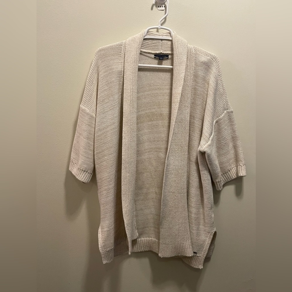 Tommy Hilfiger Shirt-Sleeved Cream Knit Open-Front Cardigan Size Medium/Large